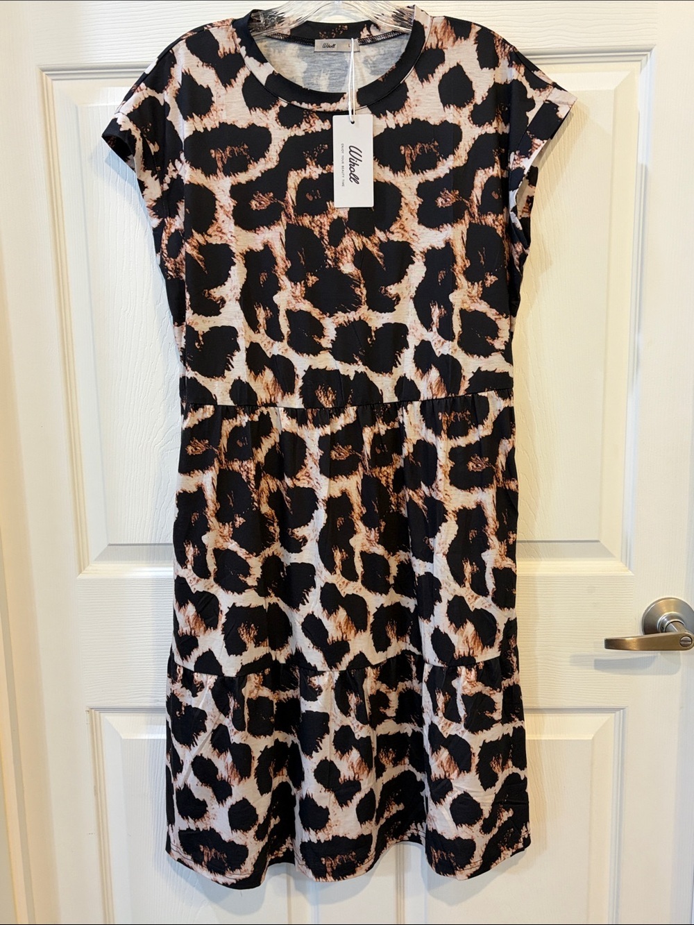 Wiholl Leopard Print Midi Dress in Black and Tan